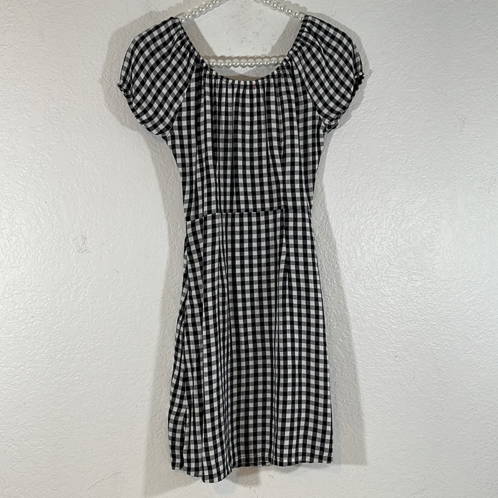Hollister Gingham Off Shoulder White & Black Short Sleeve Dress Size XS New - Picture 4 of 9